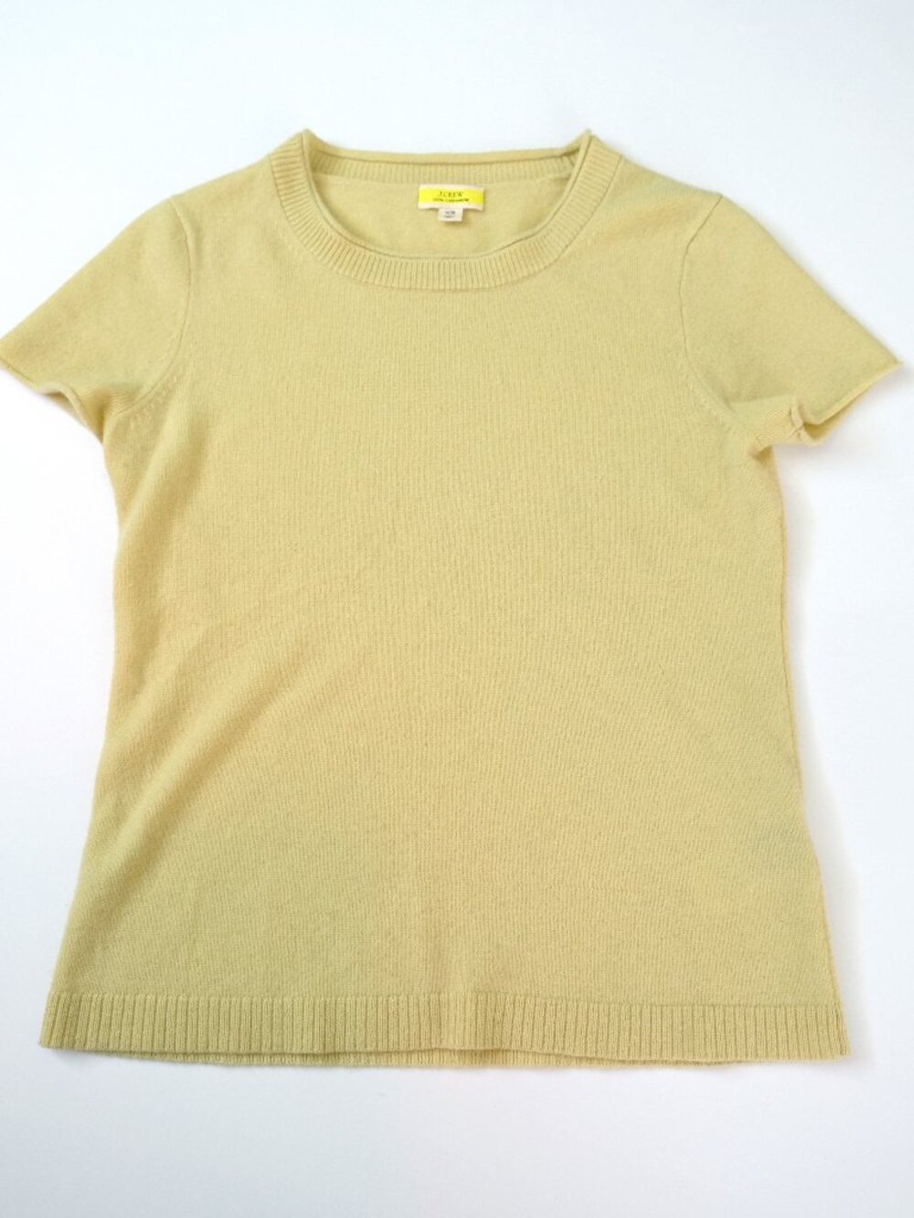 EUC J. CREW 100% Cashmere Relaxed Short Sleeve T-Shirt Sweater XS Pale Citrus